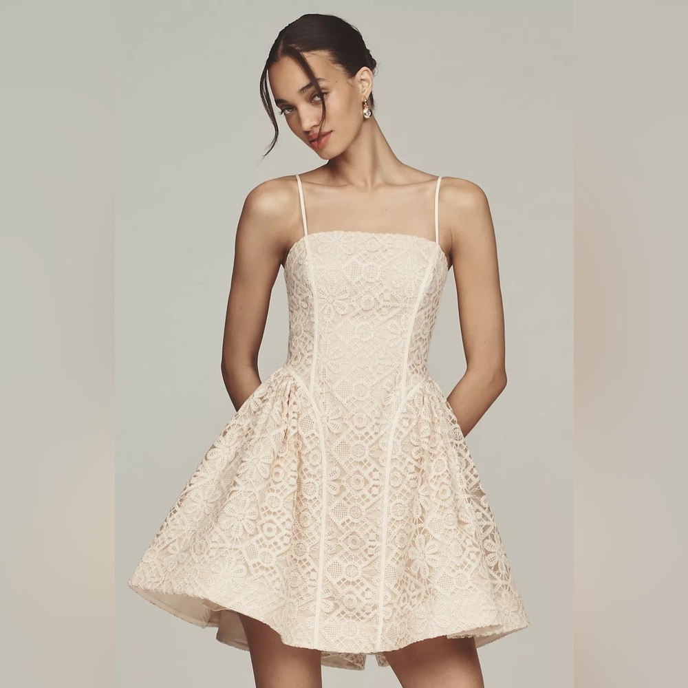 Anthropologie Lace Basque-Waist Mini Dress